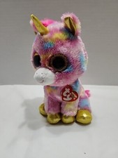 Ty Beanie Boo’s Fantasia Unicorn Plush Gold Sparkle Pink 9in Retired NWT