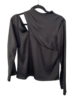 Pretty Lavish High Neck Asymmetrical Long Sleeve Top Womens 4 Black Contemporary