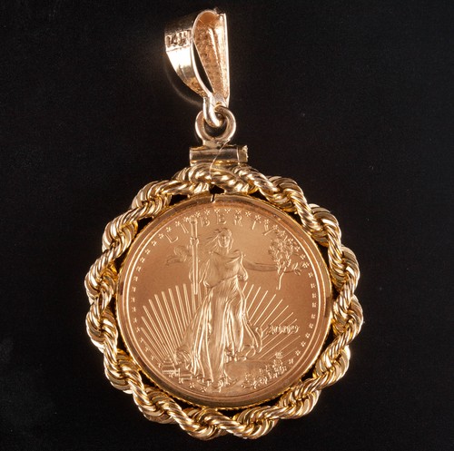 2009 1/4th Oz Fine Gold Eagle 10$ Coin Pendant W/ 14k Yellow Gold Bail 13.45g