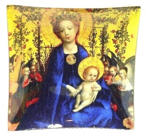 Mary Kelley /Pair of Decoupage / Handmade Plates of Virgin Mary & Jesus
