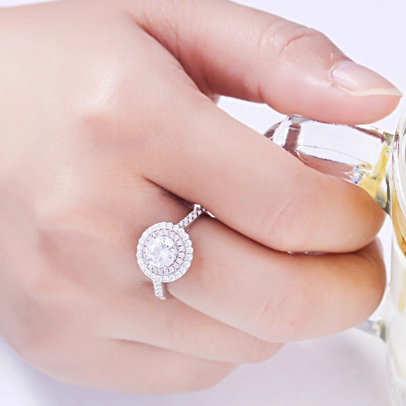 6mm Solid Silver 925 8H8A Moissanite Diamond Double Halo Stone