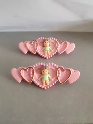 Vintage Bluebird 1990 Polly Pocket Pixie's Hairslides Hair Slides Pink Hearts