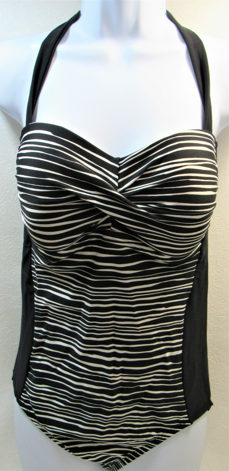 Swimsuit Merona One-Piece Halter Women's Size Medium Black & White Stripes-image