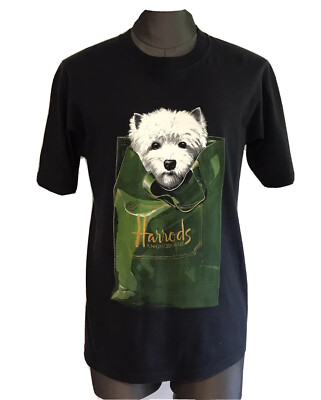 Harrods Norfolk Terrier T Shirt Black VTG 90's White Dog Mens M