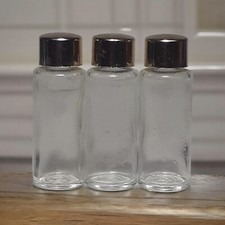 3 Tiny 2" Clear Glass Bottles with Silver-Tone Screw On Lids 2.4"