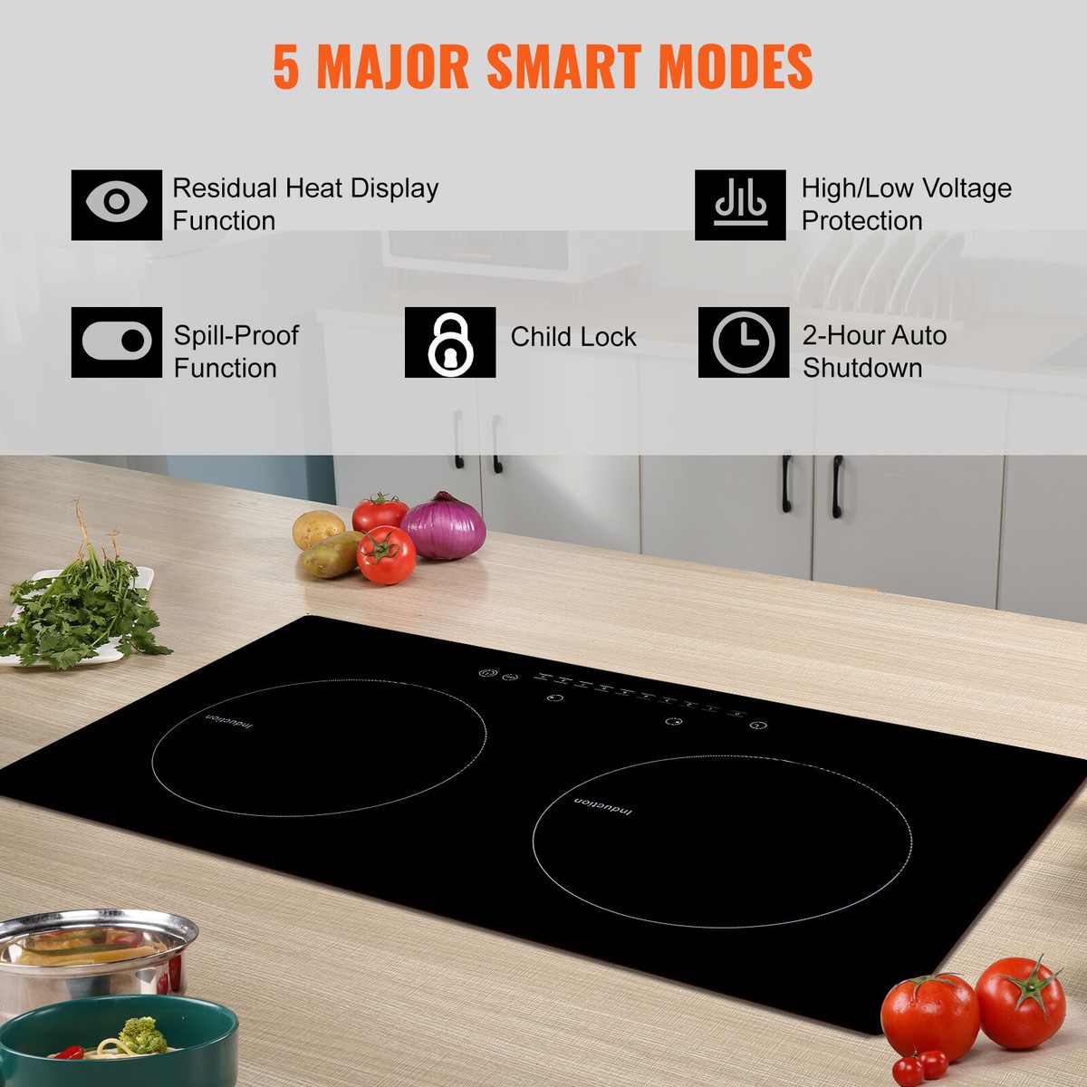 VEVOR 24in Electric Induction Cooktop 2 Burners 1800W Stove Top Touch  Control 840349927558 | eBay