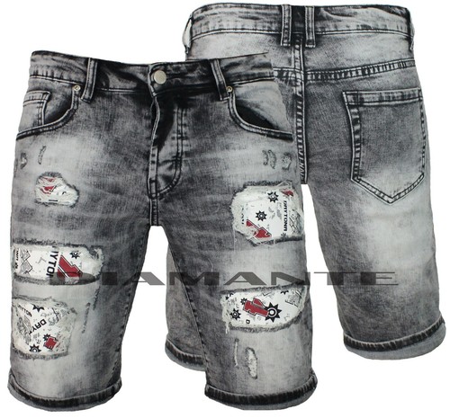 Bermuda Jeans uomo Denim strappati grigio pantaloncino corto nuovo 236 |  eBay
