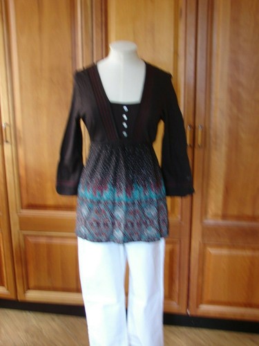 previously worn Mantaray (Debenhams) size 12 dark brown tunic with paisley trim - Picture 3 of 11