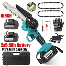 6" Mini Chainsaw Cordless Electric Handheld Chain +2x 5.5Ah Battery for Makita