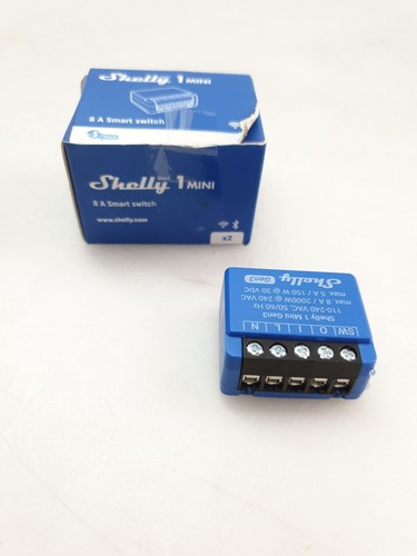 Shelly 1PM Mini Gen4, WLAN-aangedreven smart relaisschakelaar, 1 kanaal, 8A, vermogensmeting, domotica, geen hub nodig, Alexa, Apple HomeKit & Google Home, Zigbee & Matter (2 stuks