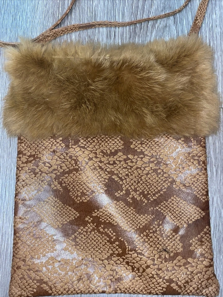 VICTORIA'S SECRET Crossbody Snake Skin Print Fur Border Purse Handbag  ❤️blt7m80 - Image 4 of 4