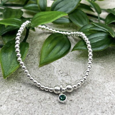 Sterling Silber Stapelarmband mit MAY Swarovski Smaragd grün Geburtsstein