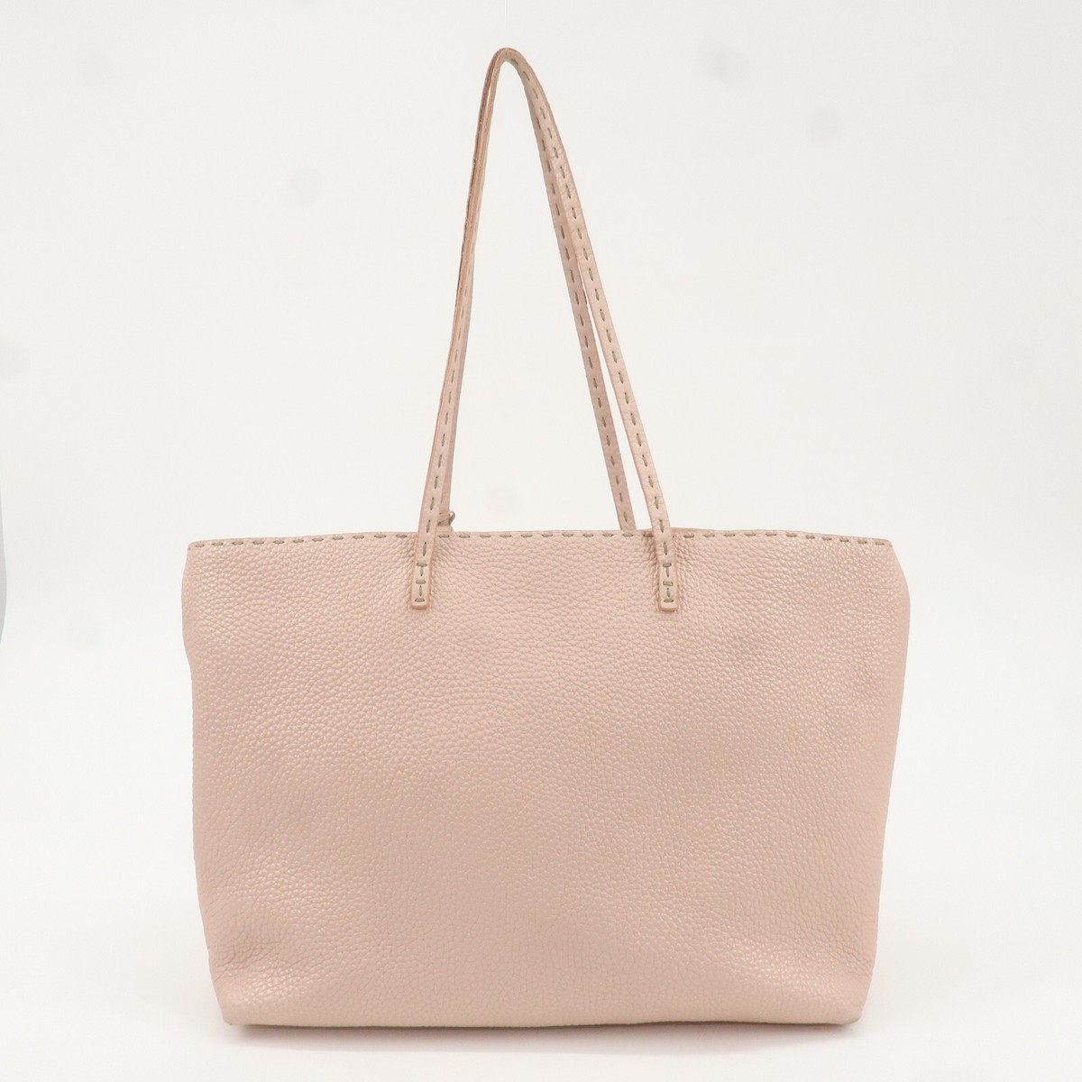 Authentic FENDI Selleria Leather Tote Bag Metallic Pink