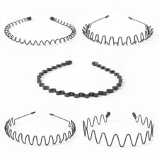 5PCS/Set Black Metal Sports Hairband Headband Wave Style Hair Band For Men Women