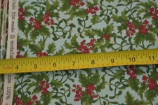 By 1/2 Yd, Red & Green Holly & Mistletoe on Lt-Blue, Moda/Woodland Holiday,M8797