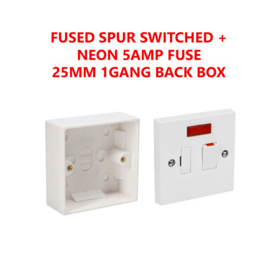 Fused Spur Side Flex 13Ampere Elektrischer Anschluss Neon Blinker & 25mm Back Box