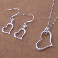 Women Fashion Jewelry Silver Color Heart Earrings Necklace Set