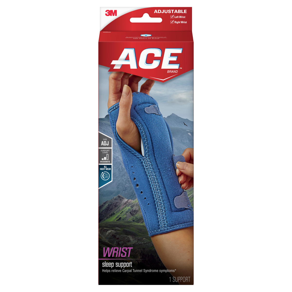 ACE Night Wrist Sleep Support: One Size Adjustable (Navy Blue