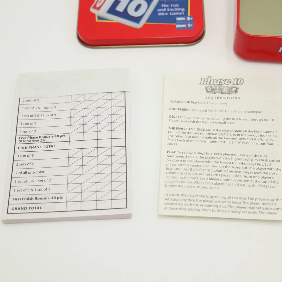Phase 10 Dice Fundex Fun Challenging Dice Rolling Score Game 2004 Complete Tin - Image 4 of 4
