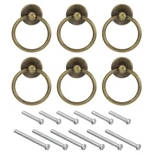 6Pcs Round Ring Pulls Drawers Knobs Bronze for Dresser Cupboard Wardrobe