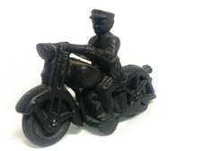 Vintage Cast Iron Police Rider on Motorcycle Toy Harley Style Moving Wheels 6