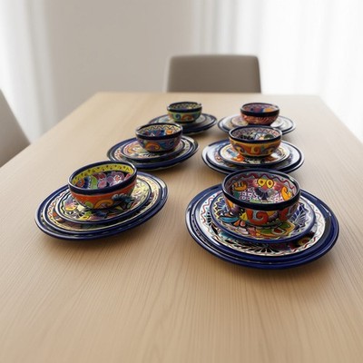 Handmade Talavera 24-Piece Dinnerware Set | Mexican Pottery for 6