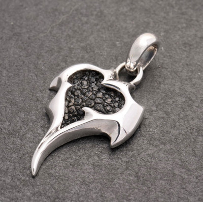 Anhänger Silber 925 Herz Tribal Stingray Leder schwarz 3,3x2,1 cm Baumwollband