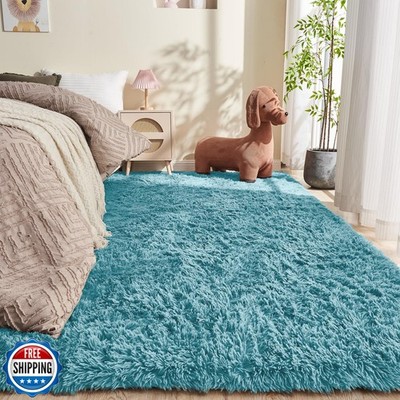 OPPODREAM 4x6 Greyish Turquoise Rugs for Bedroom, Ultra-Soft Fluffy Area Rugs