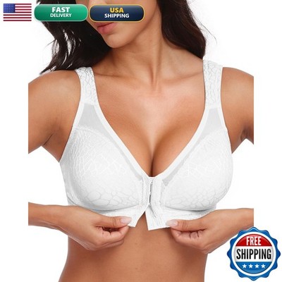 HACI Women's Front Closure Posture Bra Coverage Back Support(White,36D)