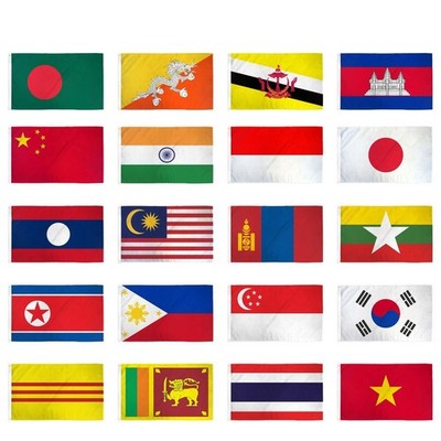 Set of 20 Asian National Flags 3x5ft Countries of the Asian Set