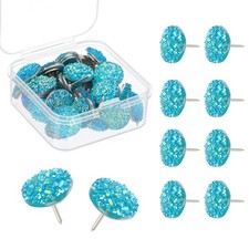 30Pcs Diamond Push Pins, Glitter Rhinestone Decorative Thumb Tacks, Blue
