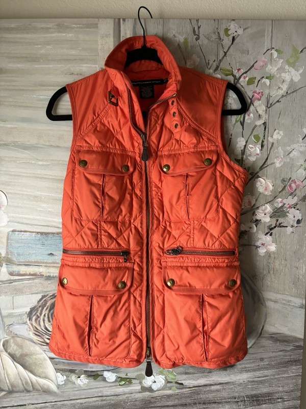 Womens Rare Polo Ralph Lauren Duck Down Orange Quilted Puffer Vest Medium Jacket