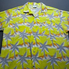 Tropicana Vintage Palm Tree Sunset Hawaiian Shirt Mens M Neon Yellow Made in USA