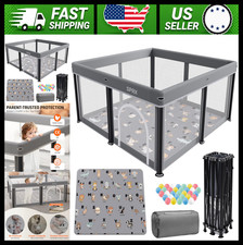 Foldable Baby Playpen with Mat, Portable Indoor Outdoor Safety Play Yard