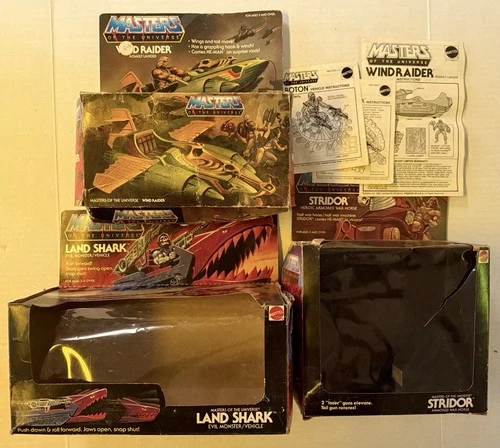 Vintage He-Man BOX Lot Original 1981 Mattel MOTU Land Shark STRIDOR Wind Raider