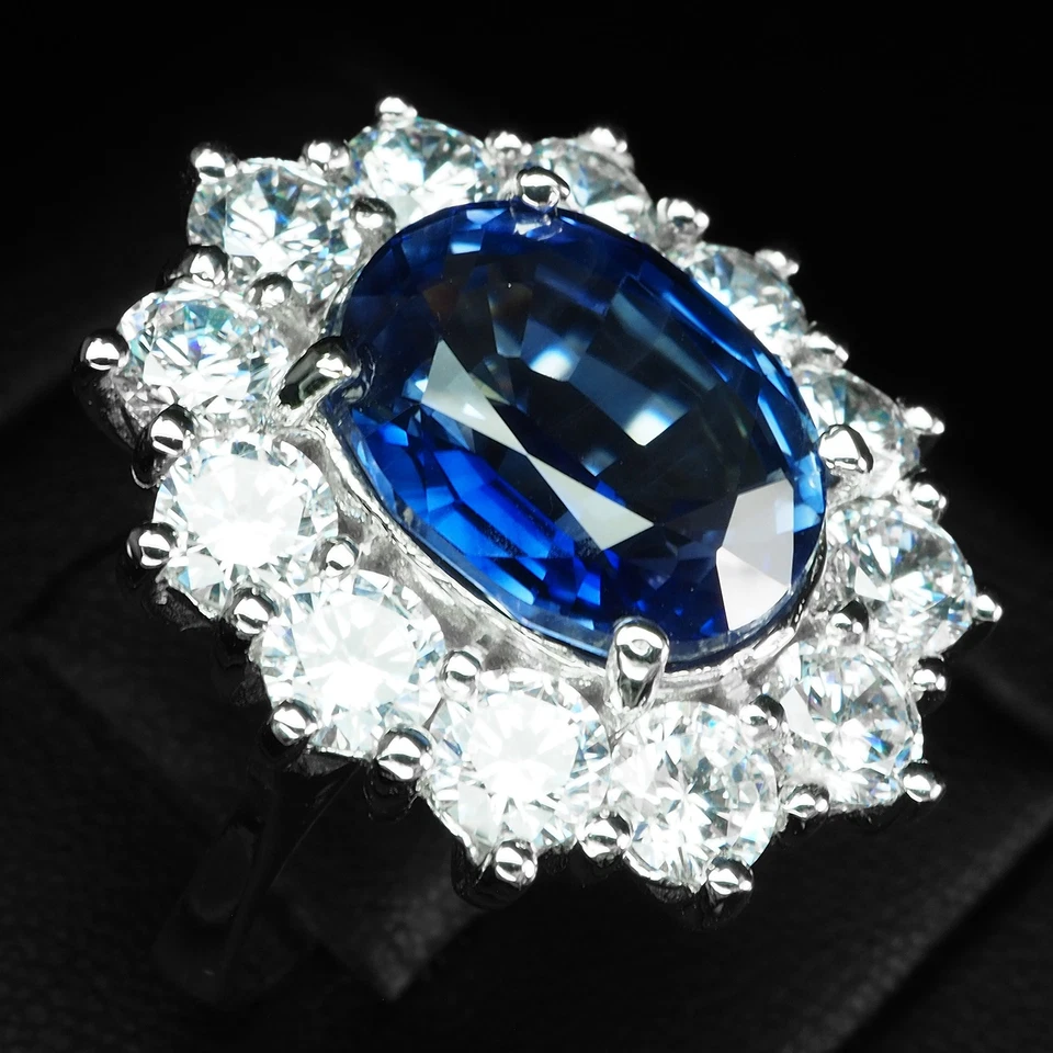 Inestimables bagues halo faites à la main en argent sterling 925 saphir bleu ... - Photo 3/4