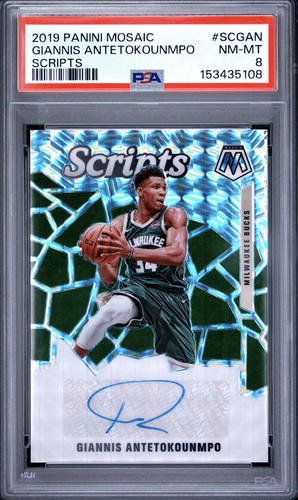 2019-20 Panini Mosaic Scripts #SC-GAN Giannis Antetokounmpo Auto PSA 8