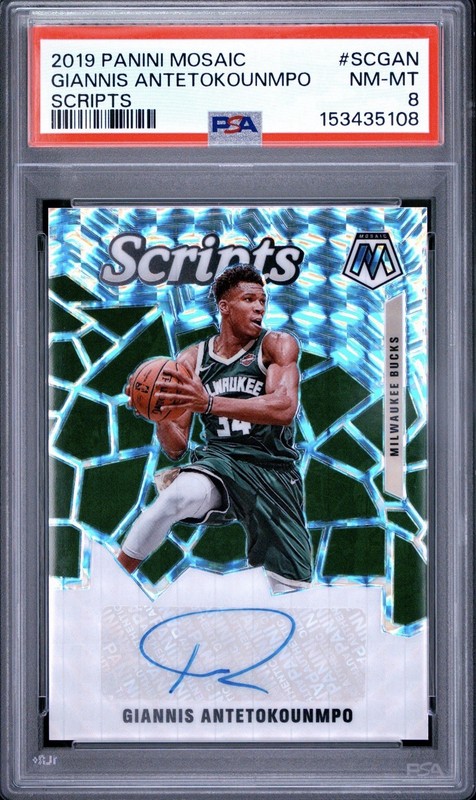 2019-20 Panini Mosaic Scripts #SC-GAN Giannis Antetokounmpo Auto PSA 8