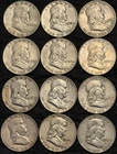 Roll of 12 Circulated 1940s-1960s Franklin Half Dollar 90% Silver Coins