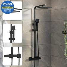Bathroom Mixer Shower Thermostatic Dual Head Square Rainfall Handset Matte Black