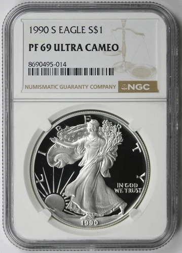 1990-S American Silver Eagle $1 Proof PF 69 Ultra Cameo NGC