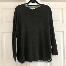 White Stuff Women Jumper Dark Grey Green Trim w/ Wool & Alpaca Oversized Size 14