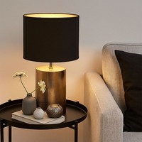Tischleuchte Tischlampe Wohnzimmerlampe Leseleuchte Bronze Keramik Stoff H 43 Cm