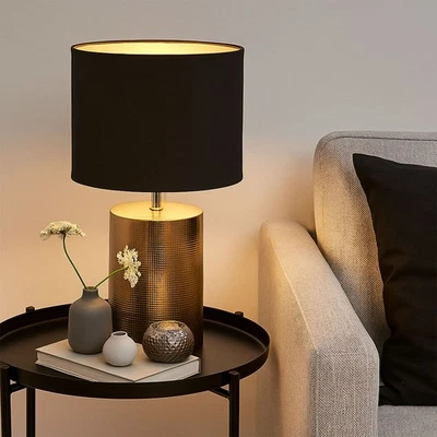 Tischleuchte Tischlampe Nachttischleuchte Leselampe Keramik Stoff bronze H 43 cm - Bild 1 von 4