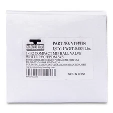 1-1/2 PVC White Ball Valve Slip 491 Commercial Blue Handle Colonial Lasco