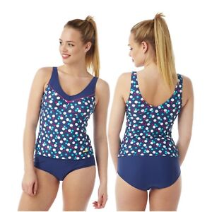 Damen Marine Gepunktet Tankini Satz Badeanzug Caftan Sarong Ebay