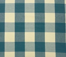 LAURA & KIRAN FOUR INCH BUFFALO CHECK TEAL BLUE CREAM  FABRIC BY THE YARD 54"W