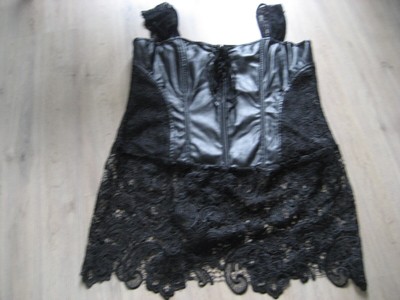  Damen Dessous Lack Corsage-Gr 44-46 Spitze/Schnürung SCHWARZ