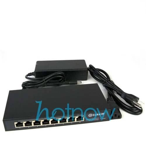 DSLRKIT ALL Gigabit 52V 120W 8 Ports 7 PoE Injector Power Over Ethernet Switch