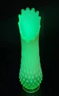 Vintage 11” Fenton Vaseline Uranium Glass Hobnail Swung Vase Topaz Yellow EUC